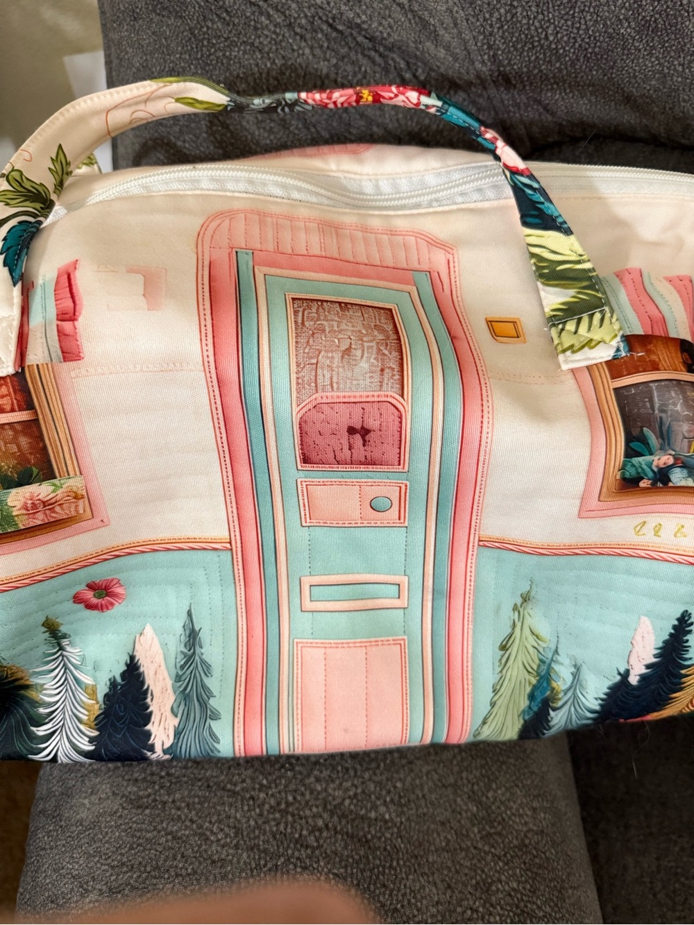 Pastel Pink & Teal Printed Tote Bag - Women's Travel Tote - Picture 2 of 2